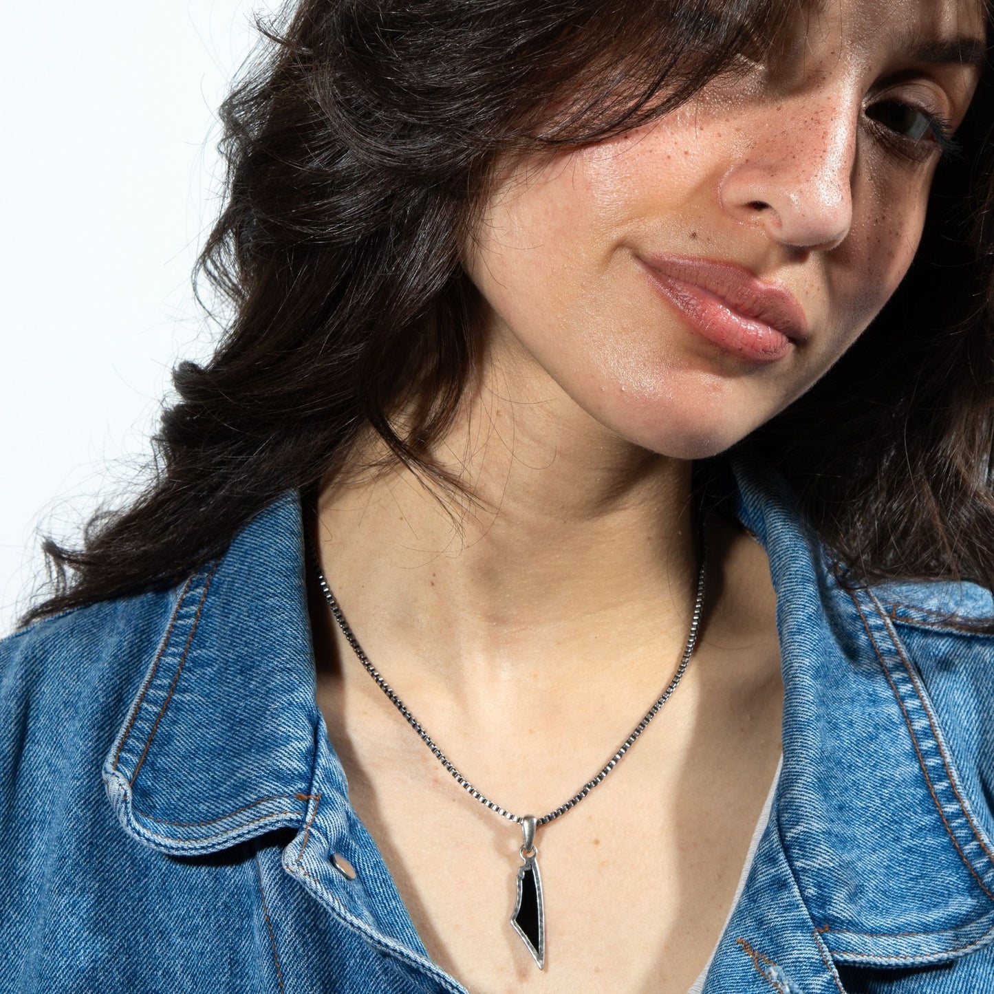 Obsidian Stone Map of Palestine Necklace Silver