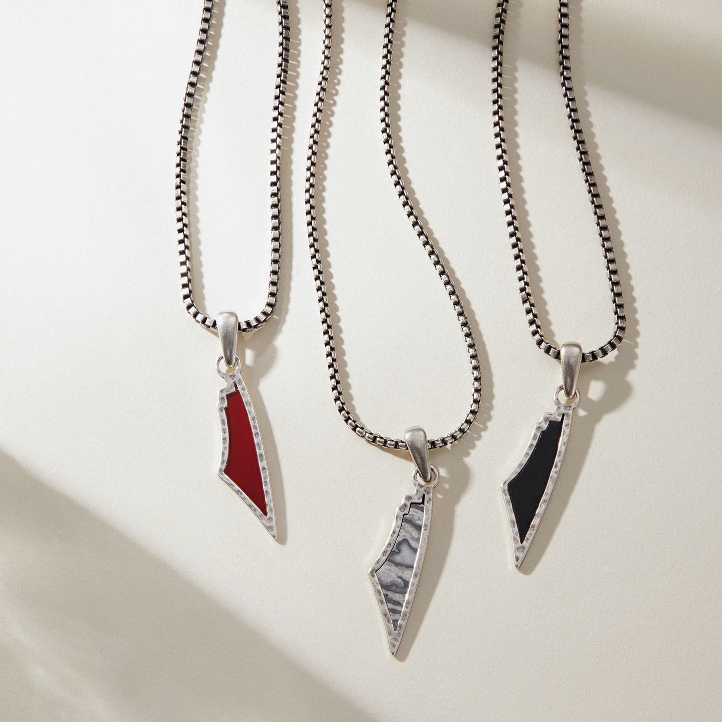 Obsidian Stone Map of Palestine Necklace Silver
