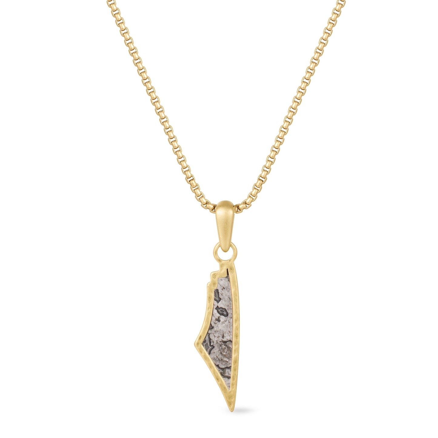 White Agate Stone Map of Palestine Necklace Gold