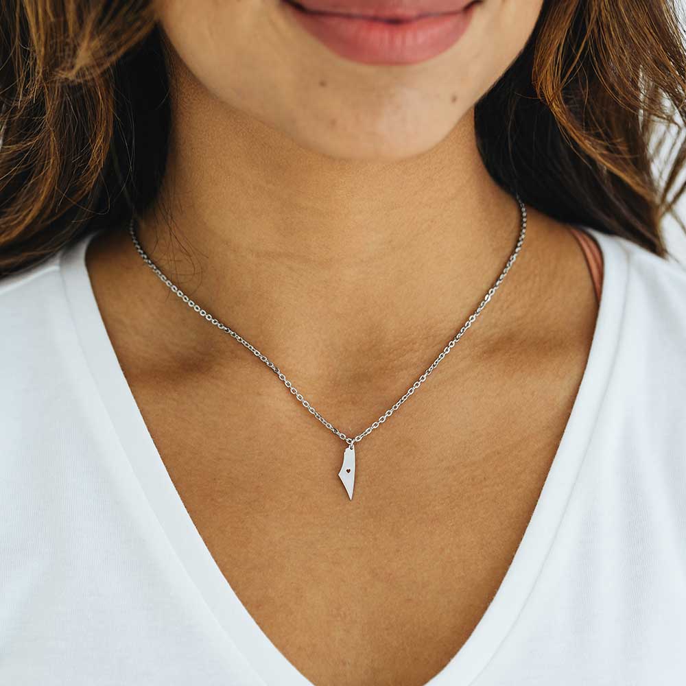 Palestine Map Silver Necklace